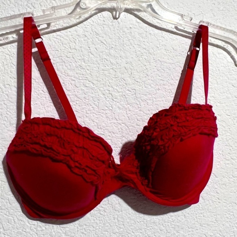 La Senza Red Ruffled Show Off Push Up  T-Shirt Bra 34C